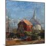 Church and red house, Rygge Church-August Eiebakke-Mounted Giclee Print