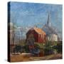 Church and red house, Rygge Church-August Eiebakke-Stretched Canvas