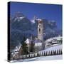 Church and Village of Colfosco, South Tirol, Trentino Alto Adige, Italy-null-Stretched Canvas