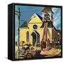 "Church Belfry Repair," April 20, 1946-E. Melbourne Brindle-Framed Stretched Canvas