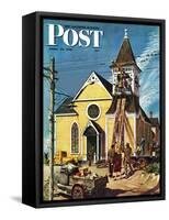 "Church Belfry Repair," Saturday Evening Post Cover, April 20, 1946-E. Melbourne Brindle-Framed Stretched Canvas