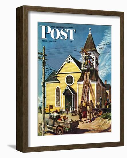 "Church Belfry Repair," Saturday Evening Post Cover, April 20, 1946-E. Melbourne Brindle-Framed Giclee Print