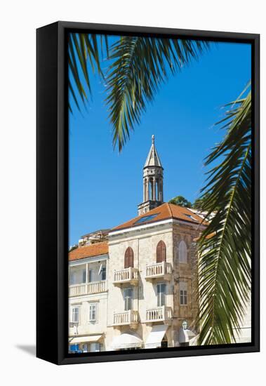 Church Bell Tower in Hvar Town Centre, Hvar Island, Dalmatian Coast, Croatia, Europe-Matthew Williams-Ellis-Framed Stretched Canvas