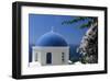 Church cupola of Oia, Santorini, Cyclades, Greece-null-Framed Art Print