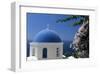 Church cupola of Oia, Santorini, Cyclades, Greece-null-Framed Art Print