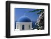 Church cupola of Oia, Santorini, Cyclades, Greece-null-Framed Art Print