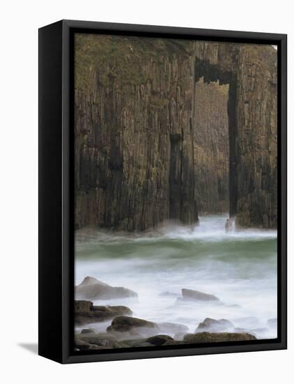 Church Doors Rock Formation in Skrinkle Haven Cove, Lydstep, Pembrokeshire, Wales, UK-Pearl Bucknall-Framed Stretched Canvas
