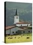 Church in Countryside Near Saint Jean Pied De Port, Basque Country, Aquitaine, France-Robert Harding-Stretched Canvas