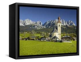 Church in Going, Wilder Kaiser (Wild Kaisr Mountain), Tyrol, Austria-Rainer Mirau-Framed Stretched Canvas