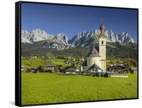 Church in Going, Wilder Kaiser (Wild Kaisr Mountain), Tyrol, Austria-Rainer Mirau-Framed Stretched Canvas