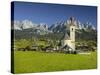 Church in Going, Wilder Kaiser (Wild Kaisr Mountain), Tyrol, Austria-Rainer Mirau-Stretched Canvas