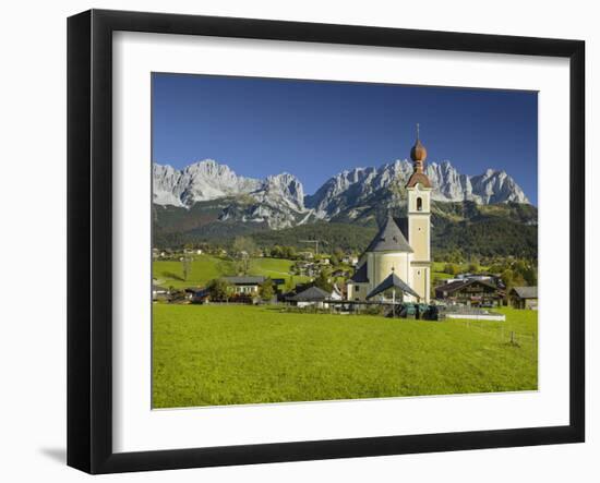 Church in Going, Wilder Kaiser (Wild Kaisr Mountain), Tyrol, Austria-Rainer Mirau-Framed Photographic Print