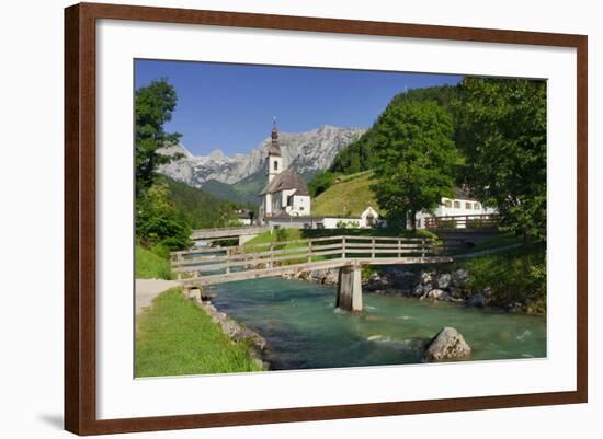 Church in Ramsau, Ramsauer Ache, Rider Stone Mountains, Berchtesgadener Land District, Bavaria-Rainer Mirau-Framed Photographic Print