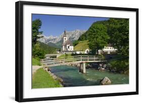 Church in Ramsau, Ramsauer Ache, Rider Stone Mountains, Berchtesgadener Land District, Bavaria-Rainer Mirau-Framed Photographic Print