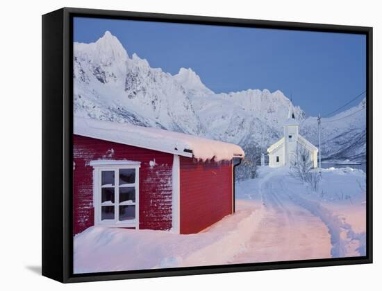 Church in Sildpollneset (Peninsula), Vestpollen, Austnesfjorden, Austvagoya (Island), Lofoten-Rainer Mirau-Framed Stretched Canvas