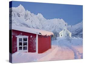 Church in Sildpollneset (Peninsula), Vestpollen, Austnesfjorden, Austvagoya (Island), Lofoten-Rainer Mirau-Stretched Canvas