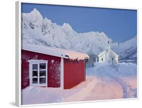 Church in Sildpollneset (Peninsula), Vestpollen, Austnesfjorden, Austvagoya (Island), Lofoten-Rainer Mirau-Framed Photographic Print