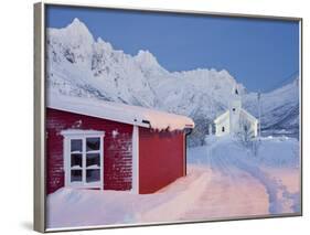 Church in Sildpollneset (Peninsula), Vestpollen, Austnesfjorden, Austvagoya (Island), Lofoten-Rainer Mirau-Framed Photographic Print