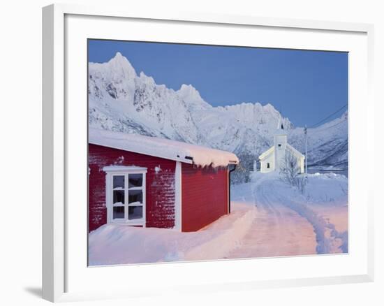 Church in Sildpollneset (Peninsula), Vestpollen, Austnesfjorden, Austvagoya (Island), Lofoten-Rainer Mirau-Framed Photographic Print