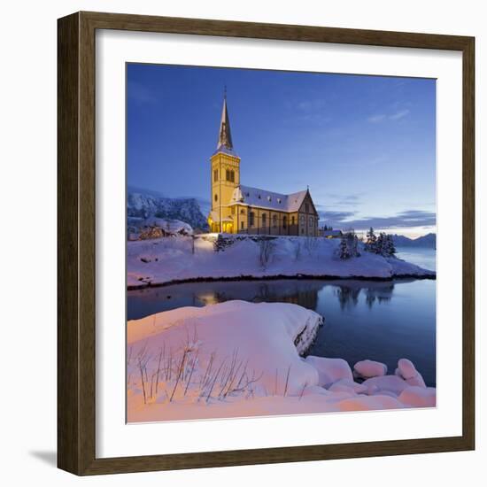 Church in Vagan (Municipality), Ausvagoya (Island), Lofoten, 'Nordland' (County), Norway-Rainer Mirau-Framed Photographic Print