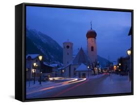 Church in Winter Snow at Dusk, St. Anton Am Arlberg, Austrian Alps, Austria, Europe-Peter Barritt-Framed Stretched Canvas