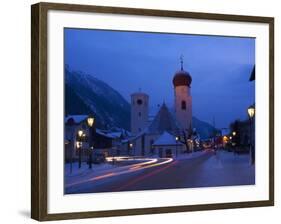 Church in Winter Snow at Dusk, St. Anton Am Arlberg, Austrian Alps, Austria, Europe-Peter Barritt-Framed Photographic Print