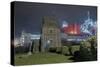 Church next to Factory at Night-Robert Brook-Stretched Canvas