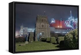 Church next to Factory at Night-Robert Brook-Framed Stretched Canvas