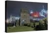 Church next to Factory at Night-Robert Brook-Stretched Canvas