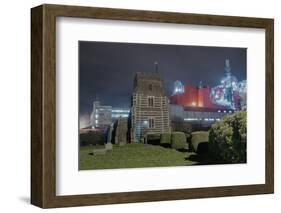 Church next to Factory at Night-Robert Brook-Framed Photographic Print