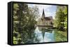 Church of Blaubeuren Monastry Reflecting in Blautopf Spring-Markus-Framed Stretched Canvas