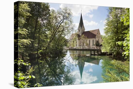 Church of Blaubeuren Monastry Reflecting in Blautopf Spring-Markus-Stretched Canvas