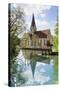 Church of Blaubeuren Monastry Reflecting in Blautopf Spring-Markus-Stretched Canvas