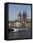 Church of Great Saint Martin and Cathedral, Seen across the River Rhine, Cologne, North Rhine Westp-Hans Peter Merten-Framed Stretched Canvas