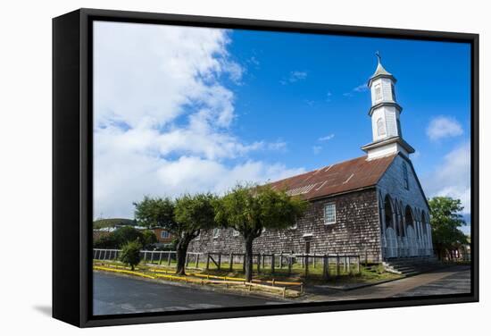 Church of Our Lady of Sorrows, UNESCO World Heritage Site, Dalcahue, Chiloe, Chile, South America-Michael Runkel-Framed Stretched Canvas