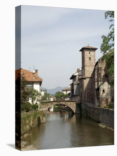 Church of Our Lady on Right of Old Bridge, St. Jean Pied De Port, Basque Country, Aquitaine-R H Productions-Stretched Canvas