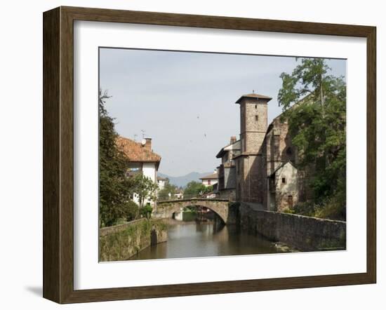 Church of Our Lady on Right of Old Bridge, St. Jean Pied De Port, Basque Country, Aquitaine-R H Productions-Framed Photographic Print