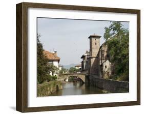 Church of Our Lady on Right of Old Bridge, St. Jean Pied De Port, Basque Country, Aquitaine-R H Productions-Framed Photographic Print