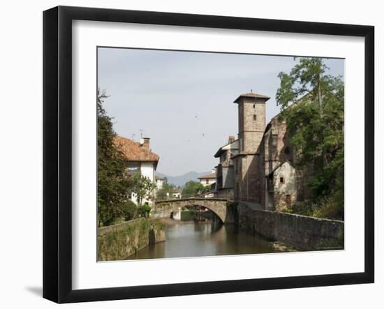 Church of Our Lady on Right of Old Bridge, St. Jean Pied De Port, Basque Country, Aquitaine-R H Productions-Framed Photographic Print