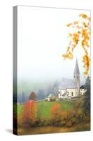 Church of Santa Magdalena in the autumn mist, Funes Valley, Sudtirol (South Tyrol), Dolomites, Ital-Francesco Bergamaschi-Stretched Canvas