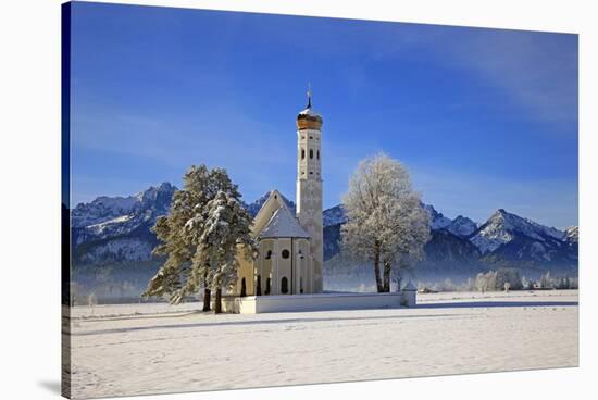 Church of St. Coloman and Tannheimer Alps near Schwangau, Allgau, Bavaria, Germany, Europe-Hans-Peter Merten-Stretched Canvas