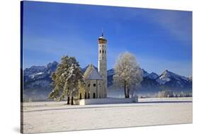 Church of St. Coloman and Tannheimer Alps near Schwangau, Allgau, Bavaria, Germany, Europe-Hans-Peter Merten-Stretched Canvas