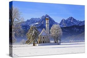 Church of St. Coloman and Tannheimer Alps near Schwangau, Allgau, Bavaria, Germany, Europe-Hans-Peter Merten-Stretched Canvas