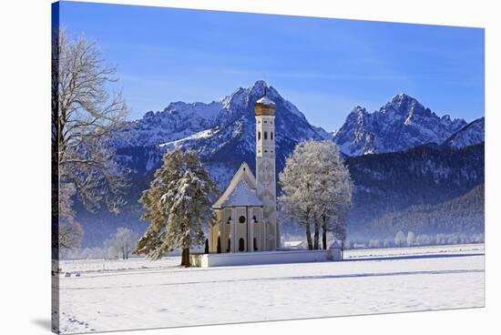 Church of St. Coloman and Tannheimer Alps near Schwangau, Allgau, Bavaria, Germany, Europe-Hans-Peter Merten-Stretched Canvas