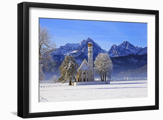 Church of St. Coloman and Tannheimer Alps near Schwangau, Allgau, Bavaria, Germany, Europe-Hans-Peter Merten-Framed Photographic Print