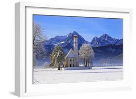 Church of St. Coloman and Tannheimer Alps near Schwangau, Allgau, Bavaria, Germany, Europe-Hans-Peter Merten-Framed Photographic Print