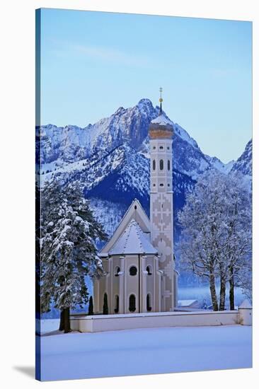 Church of St. Coloman and Tannheimer Alps near Schwangau, Allgau, Bavaria, Germany, Europe-Hans-Peter Merten-Stretched Canvas