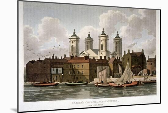 Church of St John the Evangelist from the River Thames, Westminster, London, 1815-Thomas Hosmer Shepherd-Mounted Giclee Print