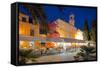 Church of St. Nicholas and Bars at Dusk-Frank Fell-Framed Stretched Canvas