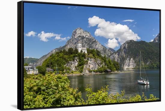 Church Overlooking Traunsee Lake, Traunkirchen, Upper Austria, Austria-Peter Adams-Framed Stretched Canvas